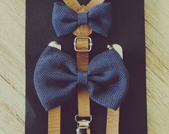 Navy Baby Bow Tie Suspenders Ring Bearer Outfit Navy Rustic Wedding Suspenders Baby Leather Suspenders Boys Leather Suspenders Baby Braces