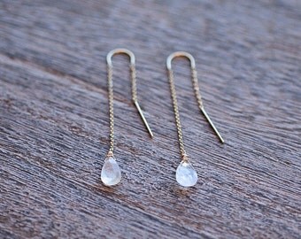 Moonstone Drops Threader Earrings // Moonstone Earrings // Bridal Jewelry // Bridesmaid Gifts