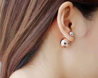 Double Ball Earrings, Double Sided Earring, Shine Ball Ear Jacket, Front Back Earrings, Metallic Ball Two Sided Earring, Tribal Earring