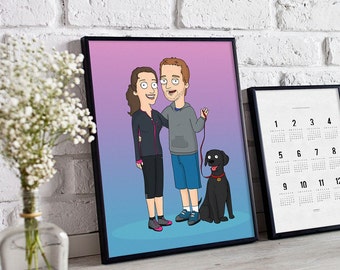 American Style Custom Portrait Cartoon, Personalized -unique gifts for her- gifts for him- Ask for a different style/ cartoon (Daria, etc)