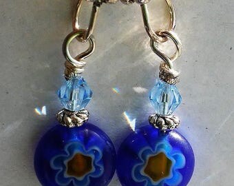 Ayla's Bead Creations Millifleur and Butterfly blue earrings.