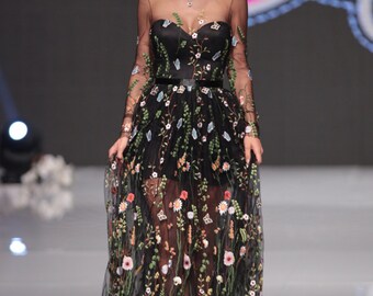 Embroidered formal dress / Floral maxi dress Evening dress Prom dress Floral Dress Long evening dress Long gown Embroidered dress Ball gown