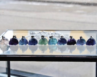 Choose color! Mini fluorite skull necklace hexagonal point gemstone flourite cranium carved stone