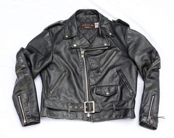 Vintage Schott Leather Jacket - Schott NYC Dur O Jac Black Motorcycle Jacket - Heavy and Quality Coat Made in USA - Durojac