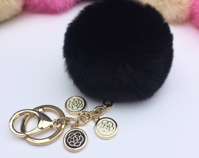 DIY Make Your Own Real Genuine Rabbit fur pom pom keychain puff ball charm keyring