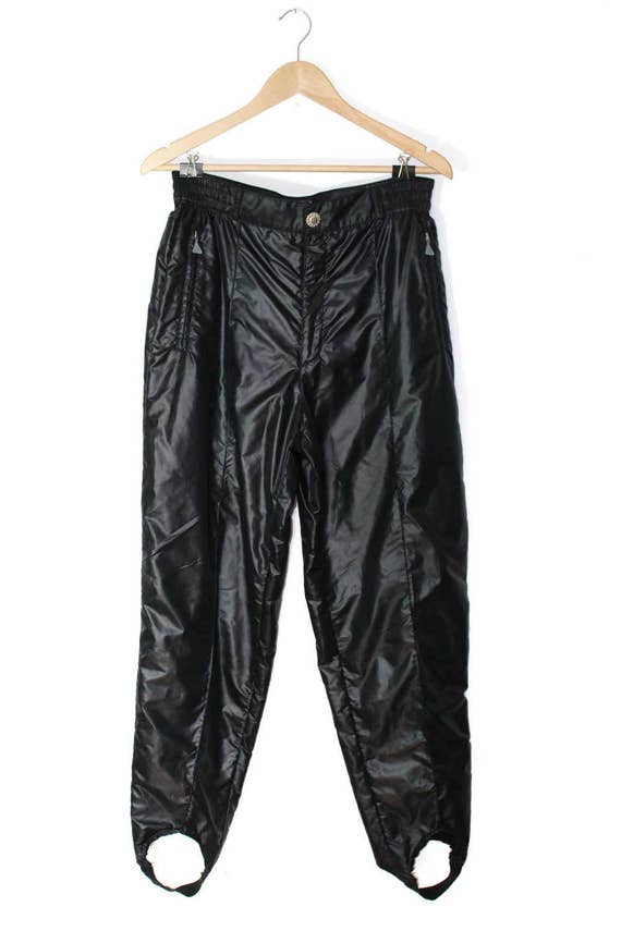 1980s Parachute Pants/ Shiny Black Pants/ Stirrups/ Aesthetic/