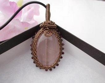 Rose quartz pendant , marcasite jewelry , wire wrapped jewelry , wire pendant , rose quartz , gemstone pendant , wire pendant , necklace