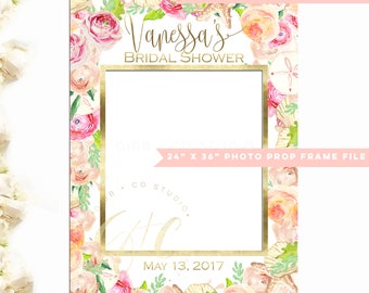 Bridal shower Boho Beach Photo Prop Frame File - Baby Shower - Birthday - Modern Bohemian Roses Seashells - 24x36 Gibb Co Studio - C099