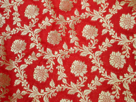 Banarasi Wedding  Dress  Indian  Fabric  Red Brocade Fabric  by the