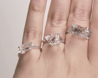Herkimer diamond style layering 925 sterling silver ring with claw rough quartz crystal setting UK seller boho summer valentines gift