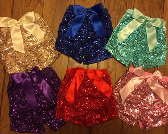 Same /Next Day Shipping! Sparkly Sequin Shorts- Purple, Blue, Pink, Mint/Aqua, Black and Gold - Sparkly, Glitter Girls Birthday Shorts