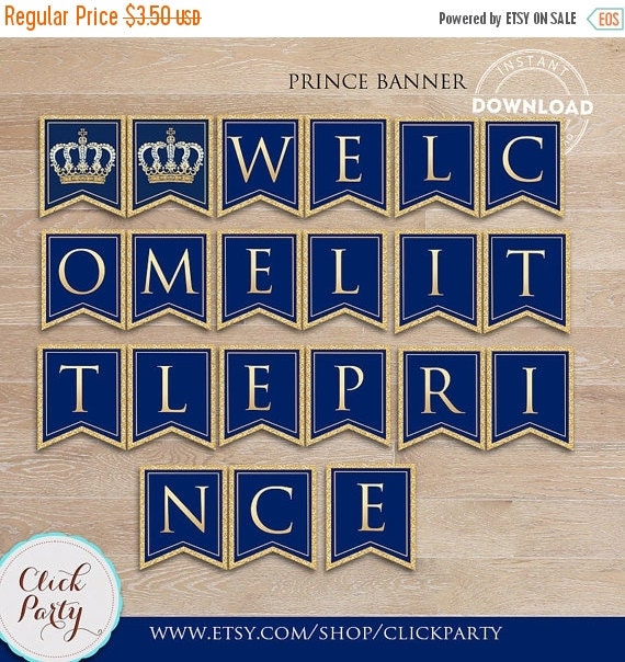 50% OFF SALE Prince Banner Baby Shower Royal Blue by ClickParty