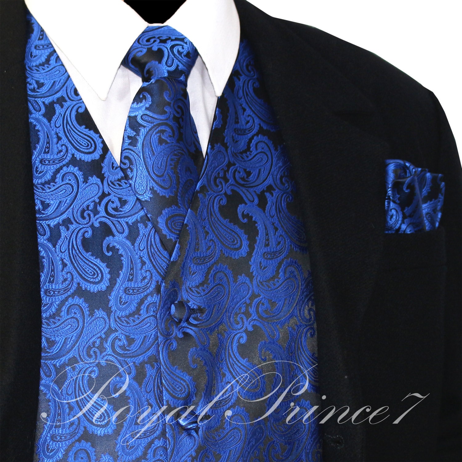Royal Blue XS to 6XL Paisley Tuxedo Suit Dress Vest Waistcoat