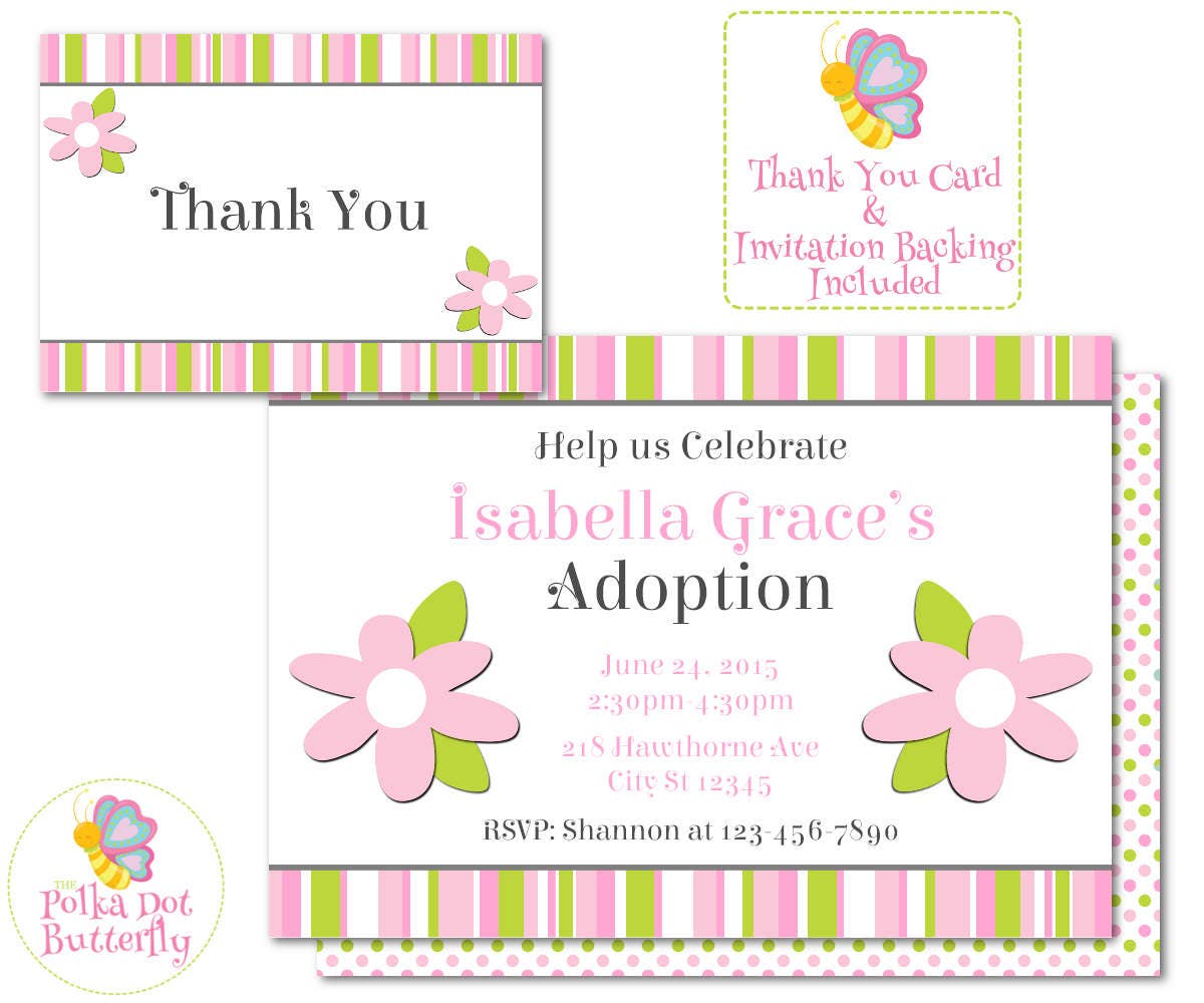 Striped Flower Adoption Party Invitations Printable Adoption