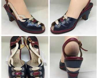 Ultra UNIQUE Vtg Americana Women's 6 Pumps Peep Toe Sling Backs DETAILED