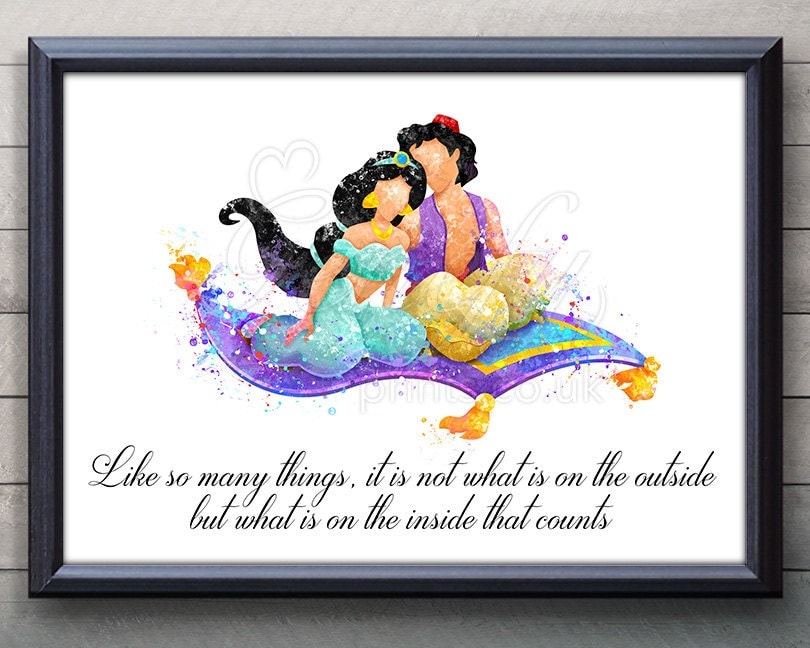 Disney Aladdin and Jasmine Quote Watercolor Art Poster Print