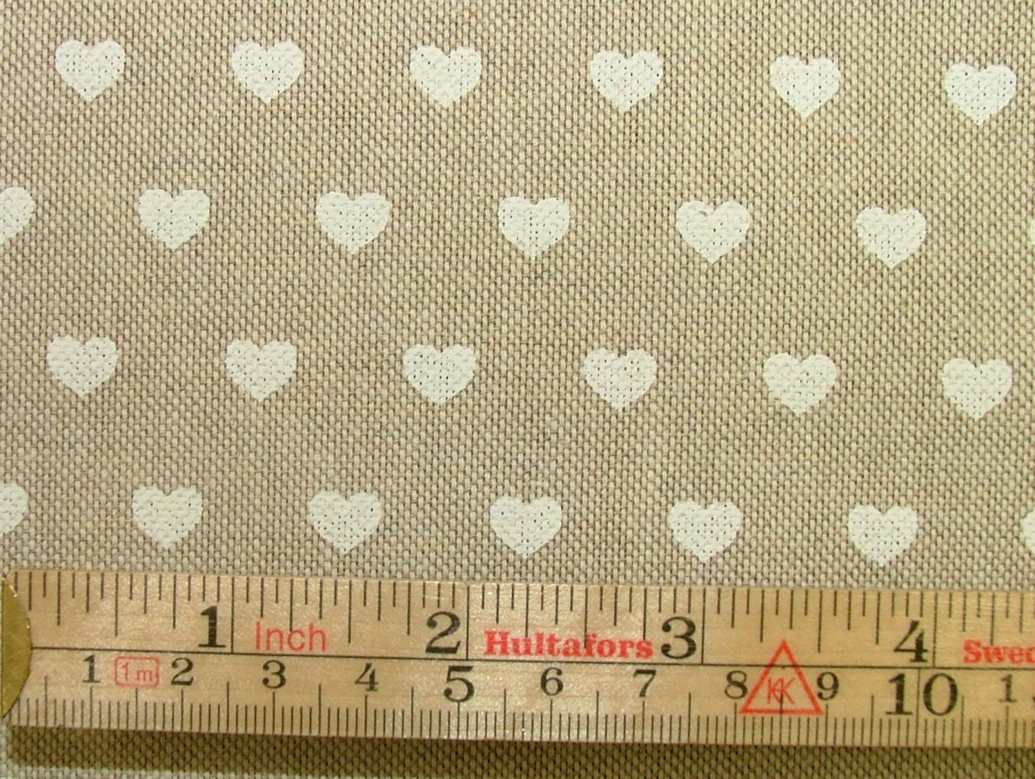 Natural Linen Look White Love Hearts Fabric Curtains Patchwork Quilting ...