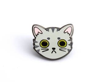 Gray Tabby Cat Face enamel pin (cute cat pin hard enamel lapel pin badge kitten pin gray tabby pin cat lady personalized cat lover gift)