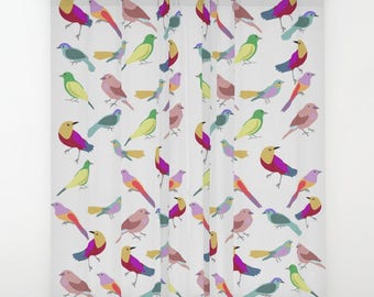 Birds window curtain-Custom panels-Cool bedroom curtain-Children curtain-Colourful window valances-Modern curtains-Curtain panels-Kids room