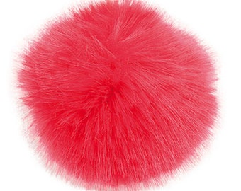 Pom Pom fake fur 10 cm diameter in colour red for crazy bobble hats as keyring or for your mirror in the car pompom multipurpose
