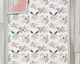 Wholecloth Quilt / Baby Blanket / Mini Quilt / Toddler Quilt / Gracie Collection by Fabricology / Woodland Floral / Baby Girl Gift / Nursery