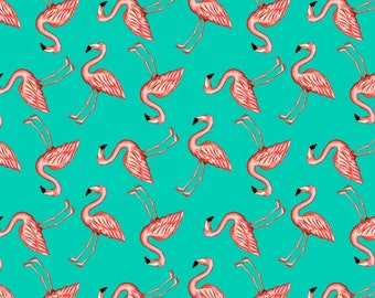 Flamingos on Aqua, for Blank Fabrics 8495 16 / Pink Lady Yardage / Flamingo Fabric / Yardage, by the yard and Fat Quarters