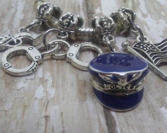 Police Charms, Pandora style charms, Police Hat,Handcuffs,Gun, Fits Chamilia, Biagi charm bracelet