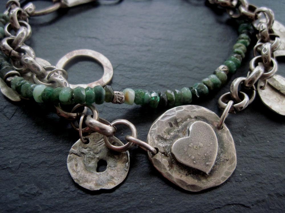 Emerald Bracelet Raw silver Bracelet Gemstone charm