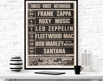 Vintage Concert Poster, Led Zeppelin, Bob Marley, Fleetwood Mac, Santana, Roxy Music, Frank Zappa, Print, Home Decor,