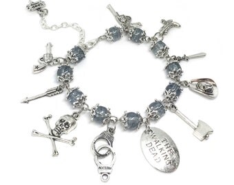 Le Walking Dead Metallic gris perles breloque, Walking Dead bijoux Noël cadeau apport, TWD bijoux