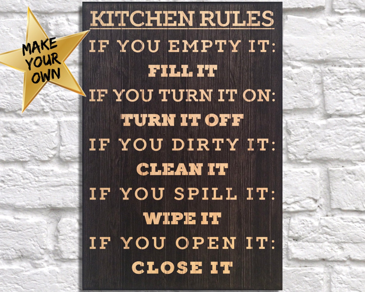 Kitchen rules sign print Wood wall art Kitchen print Kitchen