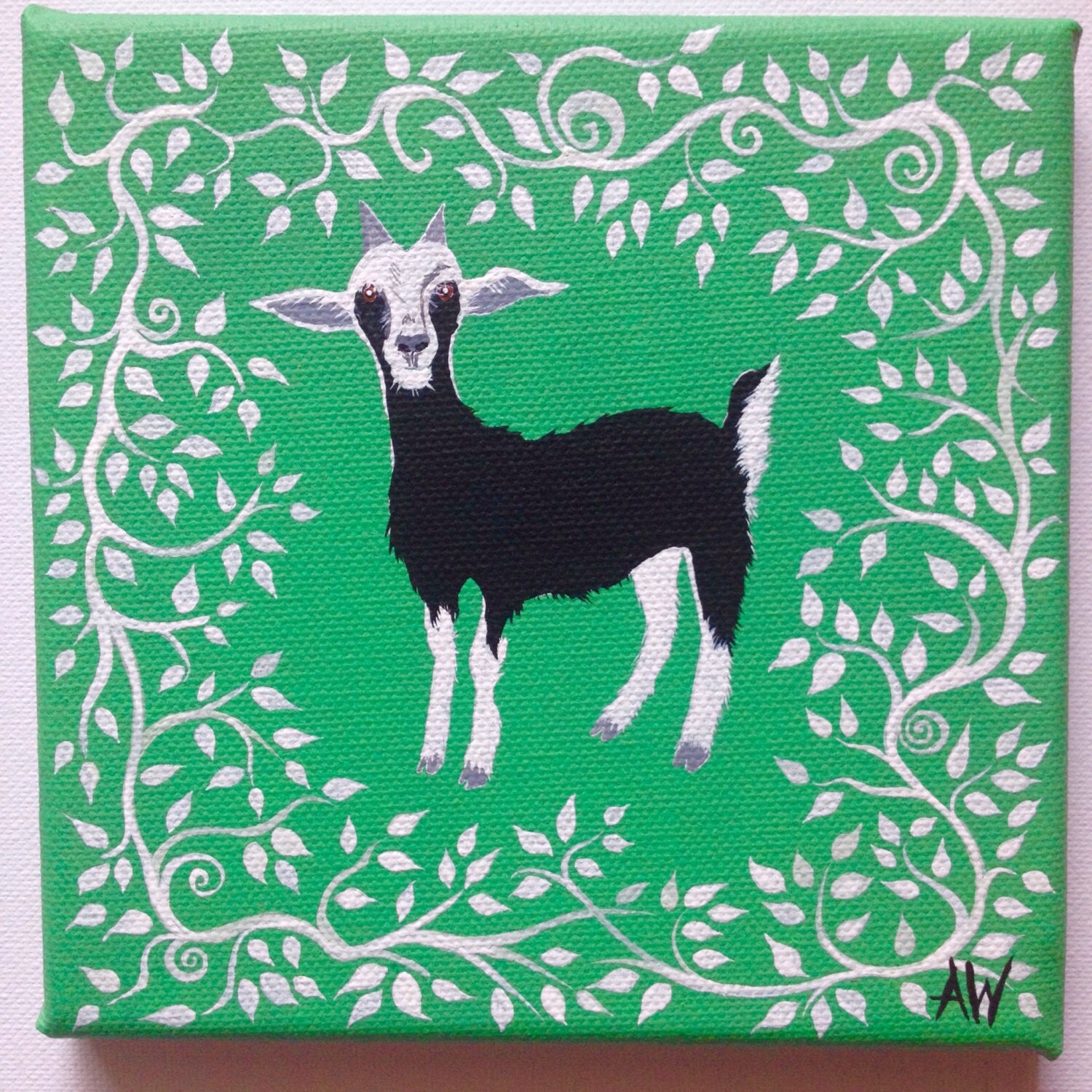Original Goat Painting on Canvas 6 x 6 / 15 cm x