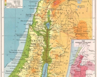 Palestine Vintage Map 1920s travel maps for home decor Holy Land Prints