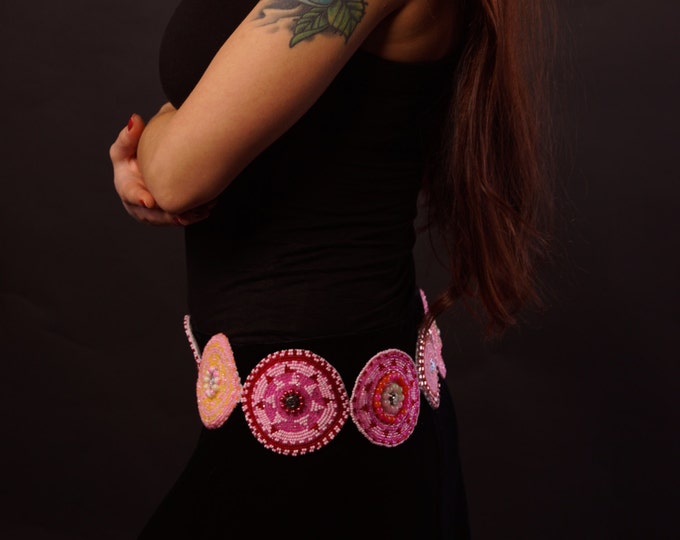 Tribal belt, handmade women belt, embroidered belt, ethnic belt, pink vine red tribal belt, boho belt, tribal costume, dance costume belt