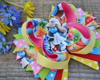 Smurfs hair bows Smurfs birthday Smurfette hair bows Smurfette birthday Smurfs party favors Smurfette bows Smurfs hair clip Gift for girls