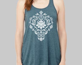 Lotus - Tank Top, Graphic Tank, Tank Tops, Floral, Yoga Tank Top, Graphic Tanks For Women, Bella Flowy Tank Top, Plus SIze, Racerback Tank