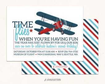 Airplane Birthday Invitation / Vintage Airplane Invitation / Retro Invitation / Time Flies Birthday Birthday / Digital Invite / Plane Party