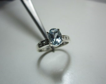 natural aquamarine and natural diamond ring, aquamarine ring, WOOW