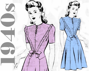 1940s Dress Pattern Juniors Dress MAIL ORDER 8516 bust 35" 1940s Womens Clothing 1940s Fashion Teen Dress Flared Skirt High Neckline Dress
