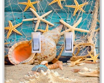 Seashell Starfish Net Beach Light Switch Plate Cover Decor Print