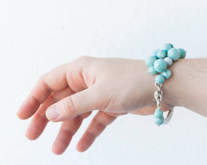 Womens mint bracelet, Mint green bracelet, Mint jewelry, Mint bead bracelet, Mint blue bracelet, Mint bangle bracelet, Heavy bracelet