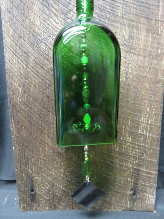Recycled Jagermeister Liquor Bottle Wind Chime Green Recycled Jagermeister Liquor Bottle Wind Chime Green