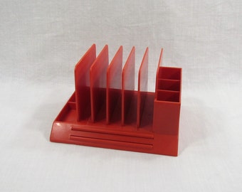 Max Klein Desk Organizer, Orange Plastic Letter Sorter, Vintage Letter Holder, Mid Century Desktop Organizer