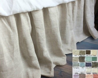natural linen bedskirt, bed ruffles, linen dust ruffles, bed skirts, over 41 colors and patterns to choose, 15-24 drop or Custom Size