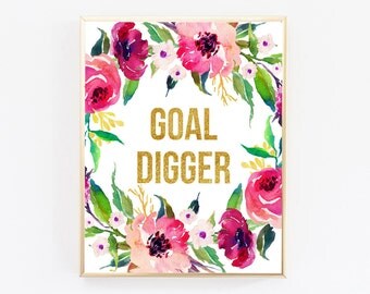 Goal Digger, Office Desk Accessories For Women, Motivational Wall Decor, Office Decor, Digital Downloads, Top Selling Shops, Quote Prints