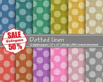 SALE 50% " Dotted Linen " Digital Paper, Scrapbooking, Paper, 12x12, Printable, Pattern, Linen, Texture, Dot, Background