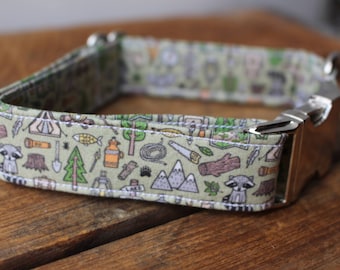 Dog Collar Camping, Camping Dog Collar, Wilderness Dog Collar, Summer Dog Collar, Hiking Dog Collar, Boy Dog Collar, Raccoon Dog Collar
