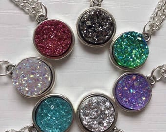 Druzy Necklace, Faux Druzy Necklace, Sparkle Necklace, Space Necklace, Fantasy Necklace, Fantasy Gift, Gift for Her, Birthday Gift