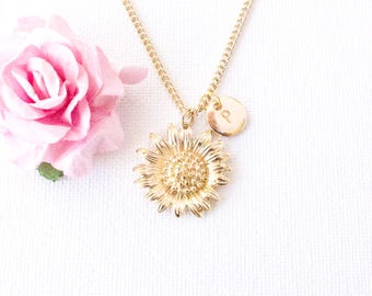 Gold sunflower necklace, sunflower, gold sunflower jewellery, jewelry, flower, mothers day,Best Friends, sisters necklace, GSUIN0117