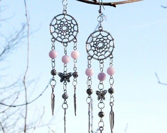 Gift for sister dreamcatcher jewelry dreamcatcher earring chandelier earring LONG earring everyday jewelry Feather jewelry boho earring